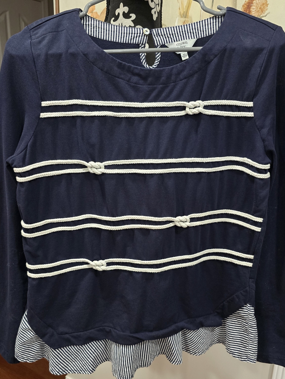 crown & ivy Navy / White Nautical Layered Detail Top 0539